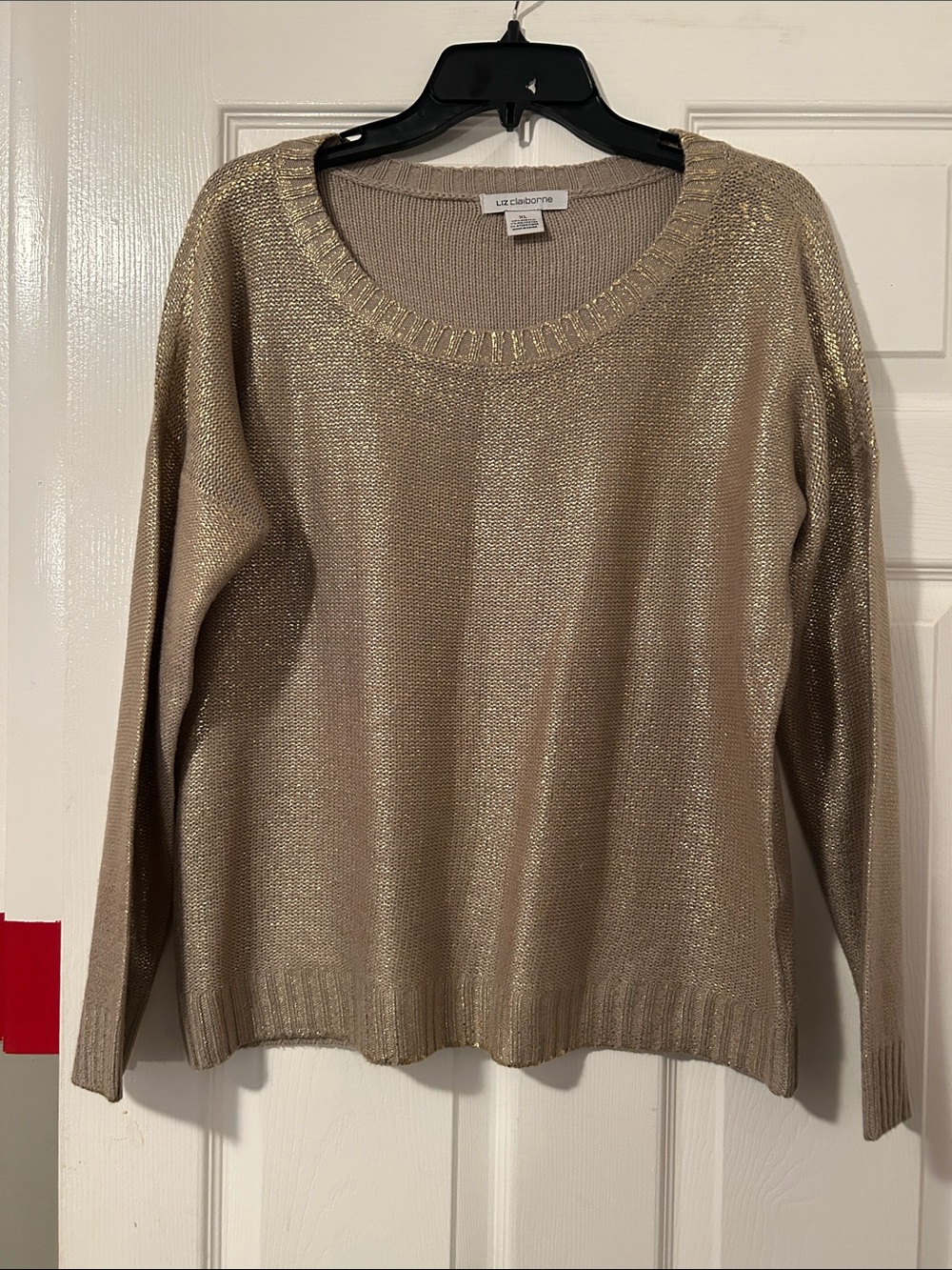 Liz Claiborne Metallic Beige Crewneck Sweater